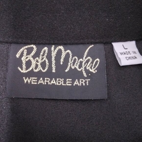 Bob Mackie | Black Faux Suede Embroidered Vest Front Zip | Size L - Picture 7 of 8